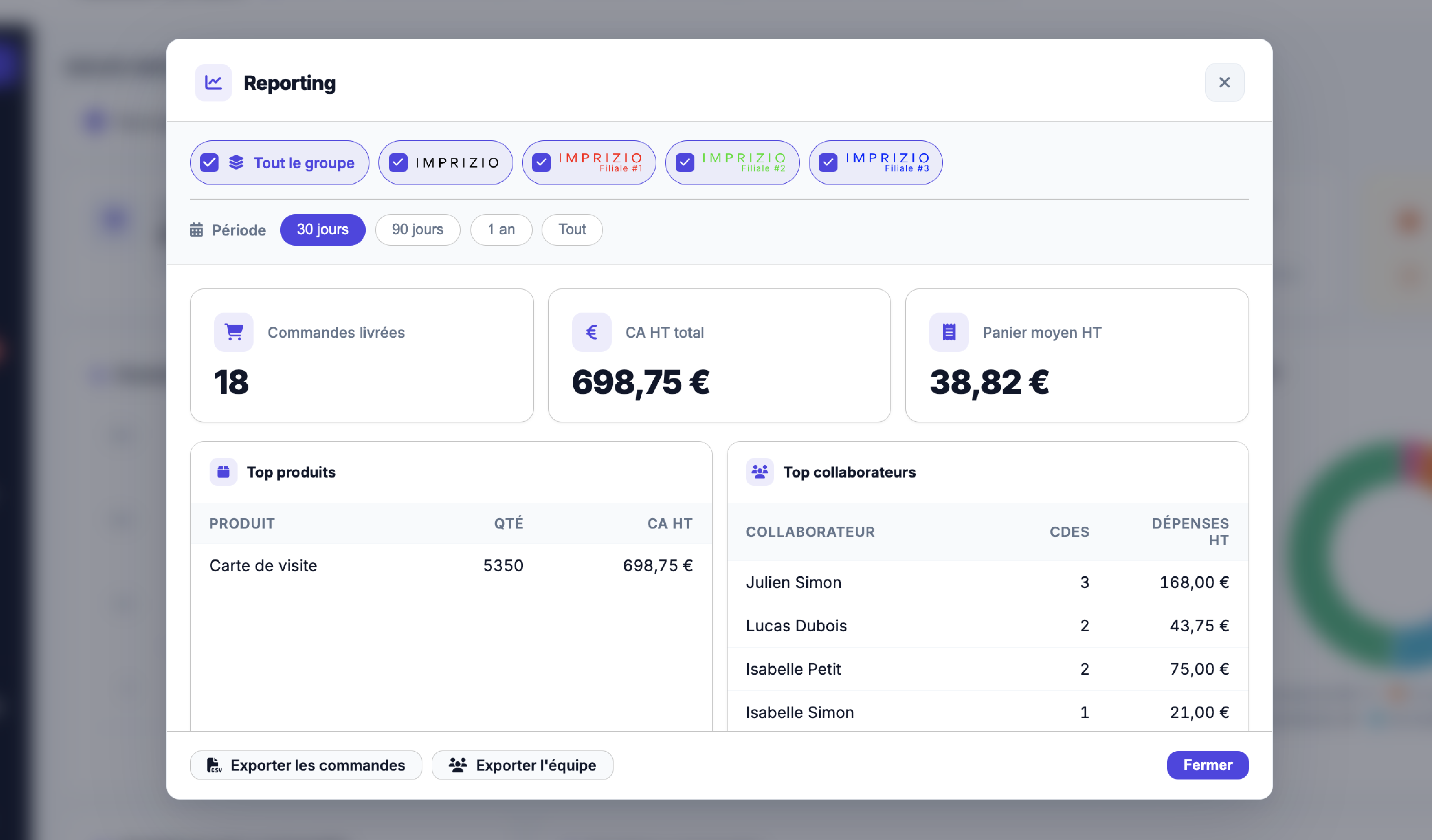 Export comptable et reporting Imprizio